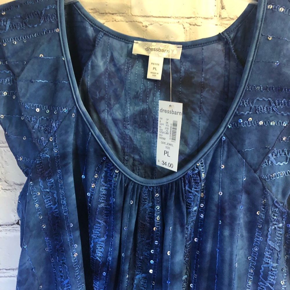 NWT Dressbarn - Dark Blue/Light Blue Sequin Design Scoop Top / Blouse - PL - Picture 5 of 8